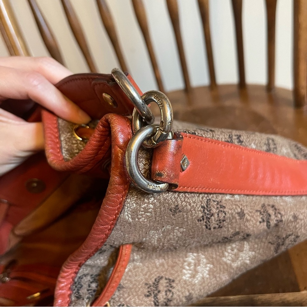 MCM Visetos Jacquard Bucket Bag Drawstring Crossbody Shoulder Brown Orange - Picture 14 of 16